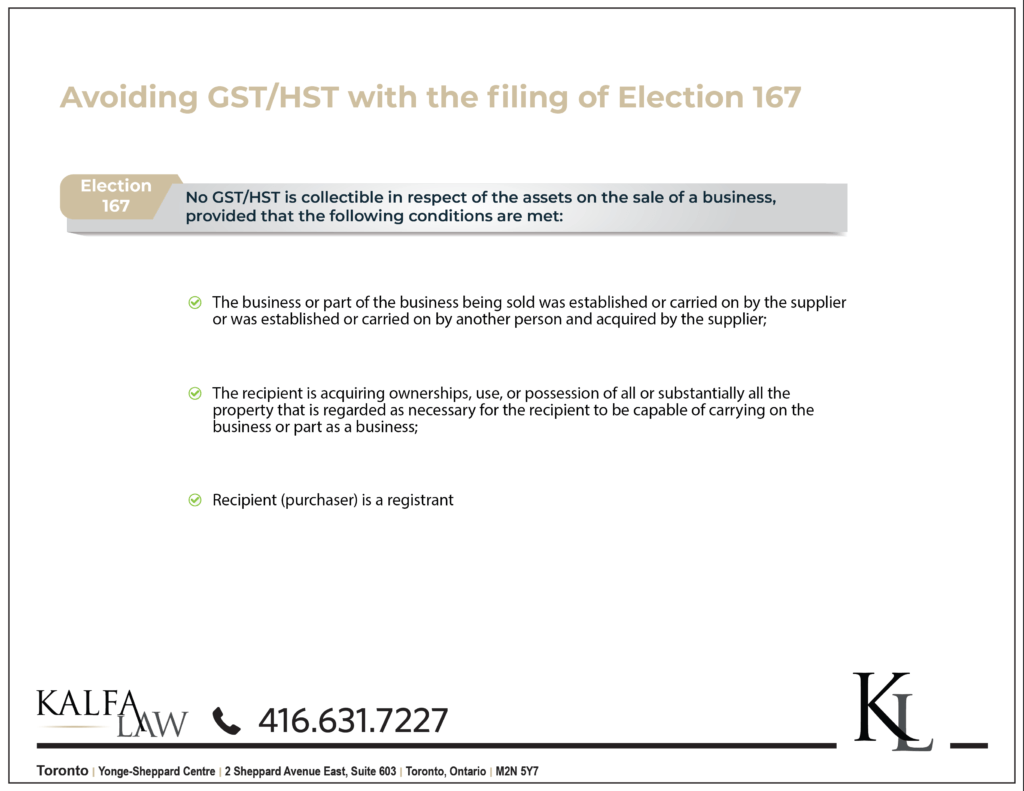 Avoiding GST/HST with the filing of Election 167